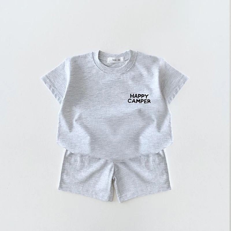 Summer 2024 New Children Clothing 2PCS Baby Ice Cotton Boys Girls  Casual Sports Short Sleeve Set Letter Printed Breathable