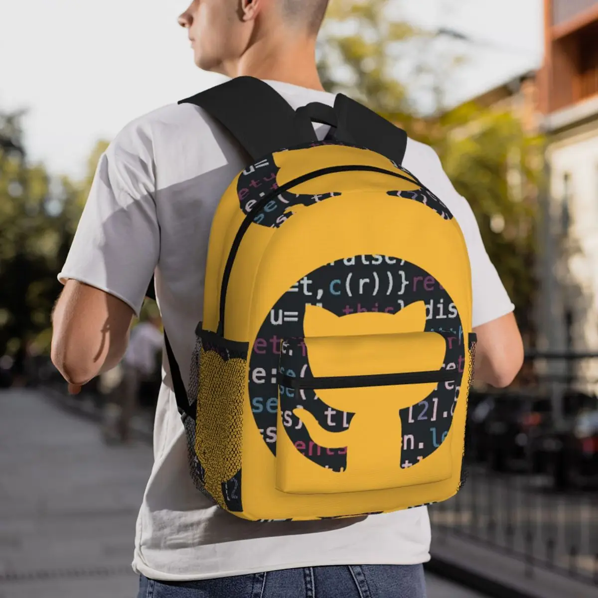 Github Code Logo Backpack Daypack Large Capacity Boys Girls BookBag School Bag Shoulder Bags for Men Women