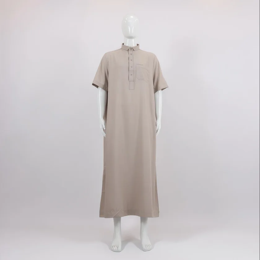 Eid Musulmano Jubba Thobe Uomini Ramadan Pulsante Manica Corta Abito Caftano Salita Abaya Dubai Arabo Turchia Islam Abbigliamento Daffah Dishdasha