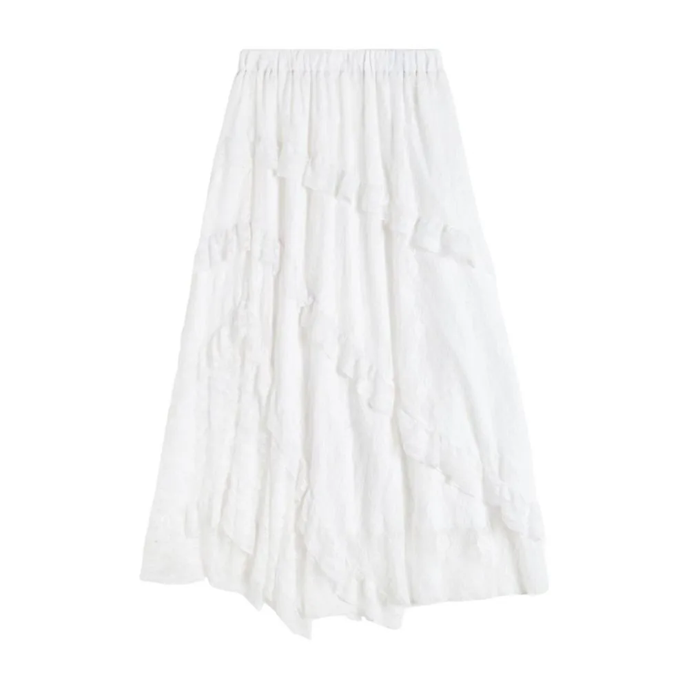 

Y2K Stretchy Womens Lace Midi Skirts High Waist A-Line Fairy Long Skirt Flowy Layered Maxi Skirt Summer