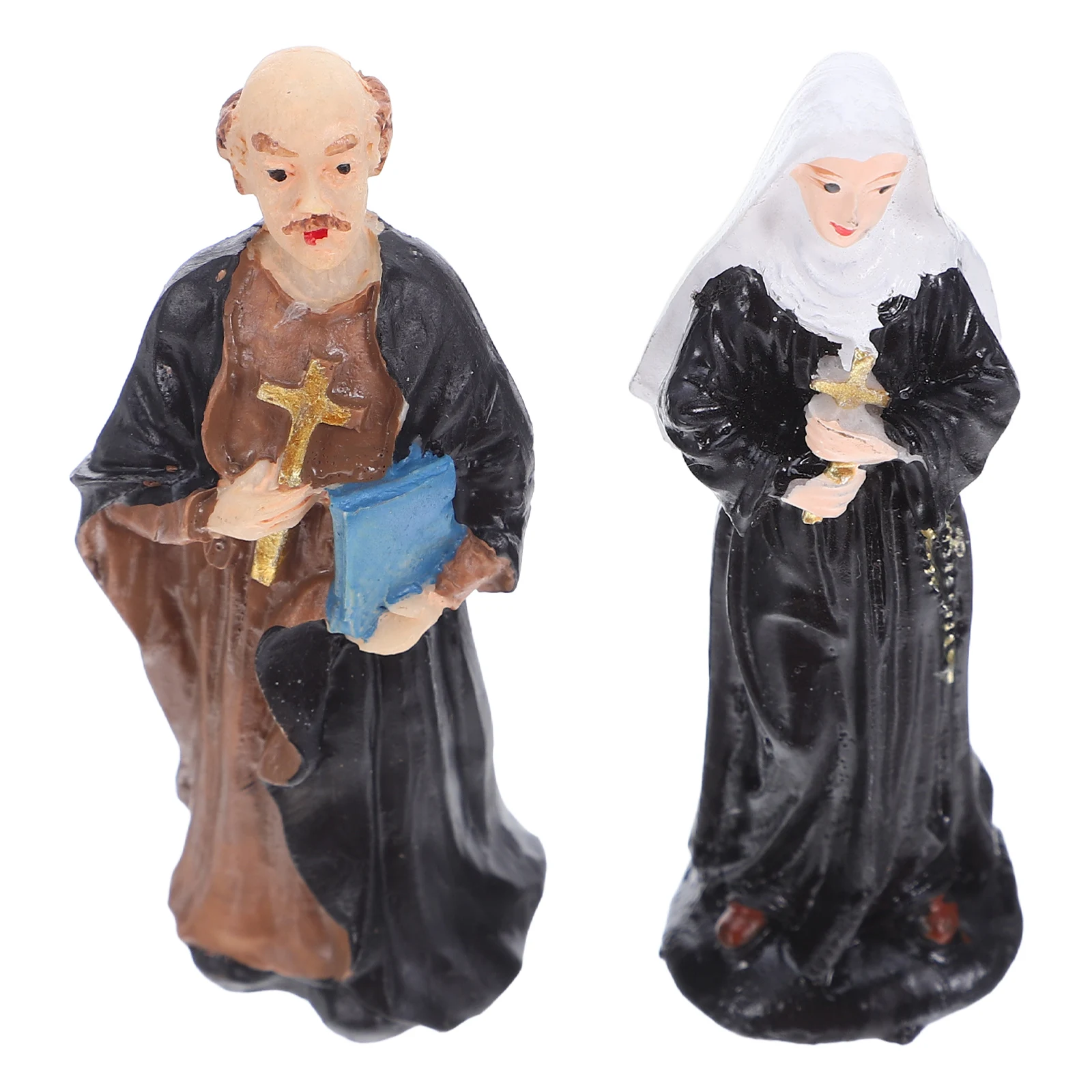 

2pcs Religious Resin Figurines Priest Nun Missionary Christian Sculpture For Desktop Decoration Micro Landscape Sand Tray