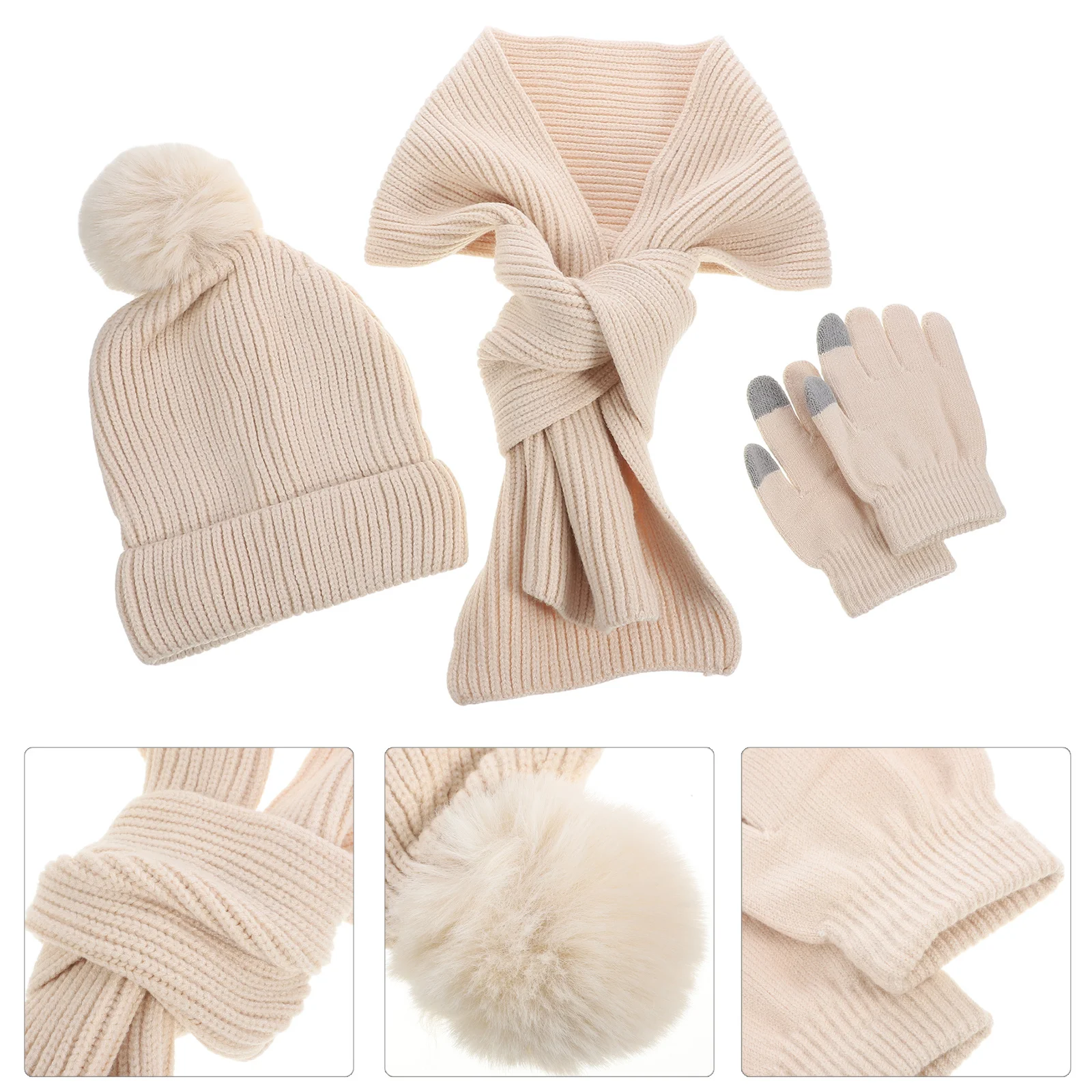 

1Set Winter Warm Costume Touchscreen Gloves Hat Scarf Set Women Riding Outdoor Warm Soft Gloves Winter Hats for Women