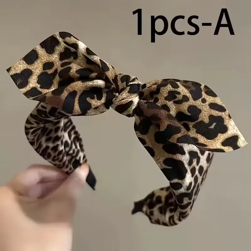 1pc/2pcs leopard print bow tie hair band, elegant plastic hair holes, rabbit ears, facial cleanser, headband, hair accessory