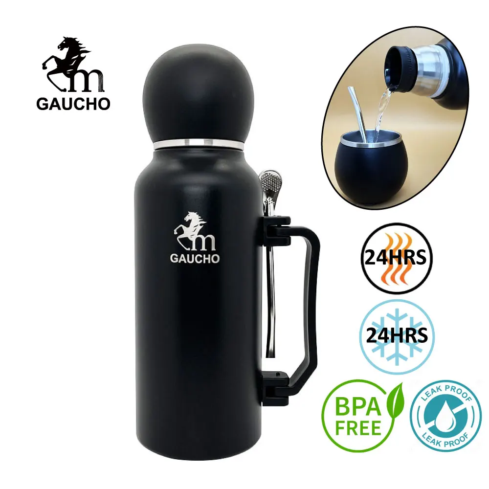 1 PC/Lot Yerba Mate Thermos 1.3 L Leak Proof With Lid Cup And Hole Handle Pluggable Bombilla Straw &  Convenient to drink