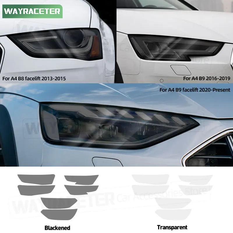 

2 Pcs Car Headlight Tint Smoked Black Protective Film Transparent TPU Sticker For Audi A4 B8.5 B8 Facelift S4 B9 RS4 2024 2013 +