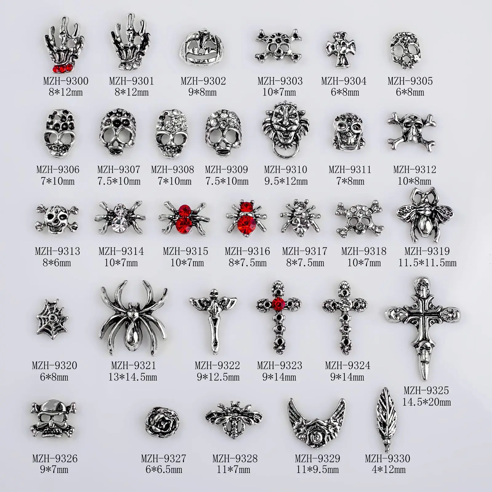 

20pcs Alloy Cross Nail Art Supplies Charms Gems 3d Ancient Silver Skull DIY Decoration Nail Jewelry Metal Parts Halloween Design