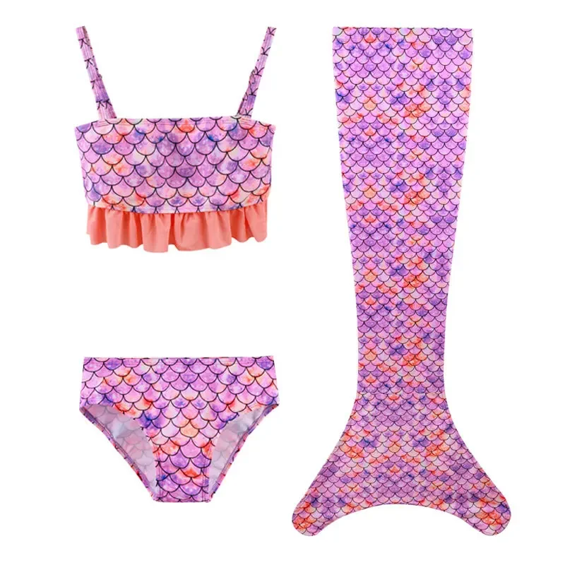 2024 Swimsuits Beach Vacation Party Clothing Three Piece Mermaid Summer Girl Swimwear Children's Performance Printed Clothes