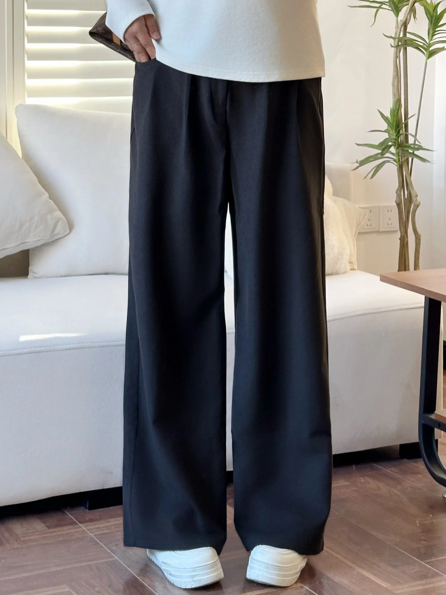 

Comfortable plus Size Women's Casual Pants High Waist Wide Leg Spring New Style Elastic Waistband Versatile Slimming Trousers