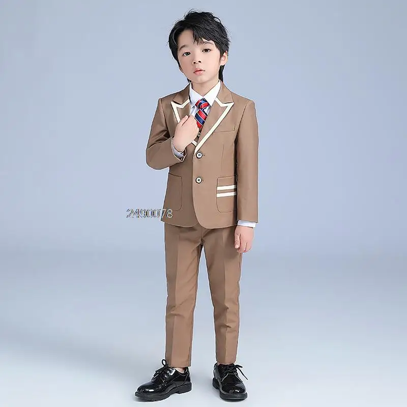 Khaki Suit For Boys Children Photography Dress Kids Stage Performance Formal School Suit Teen Birthday Ceremony Chorus Costume