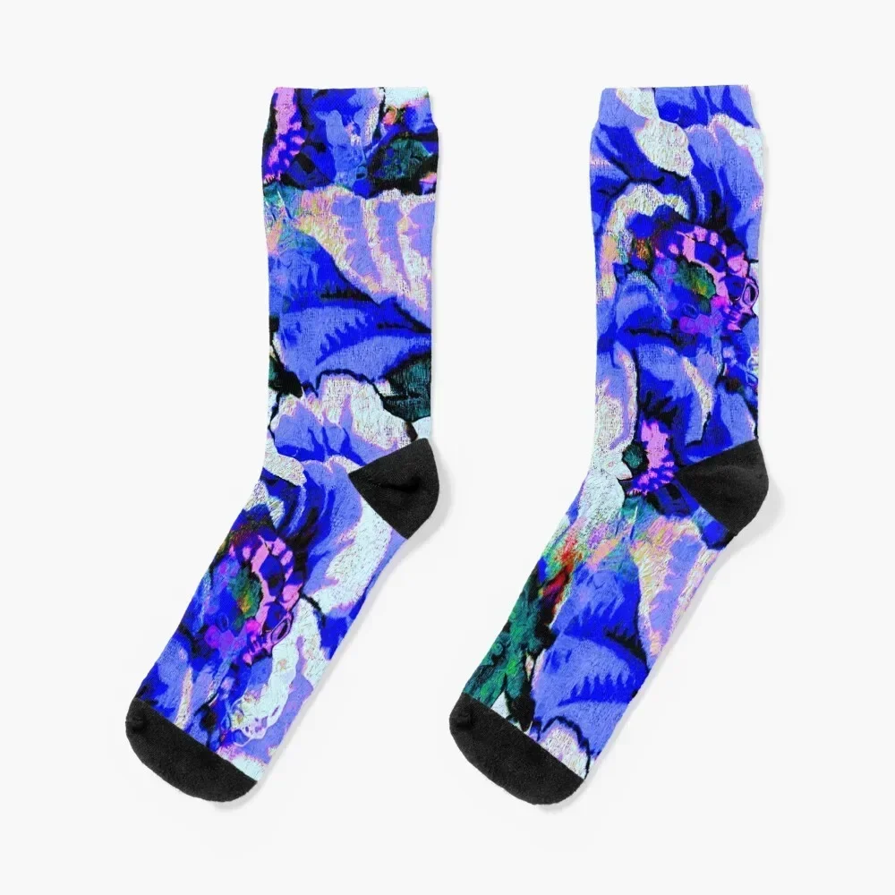 Blue Flowers Socks moving stockings sheer Lots basketball Socks Female Men's