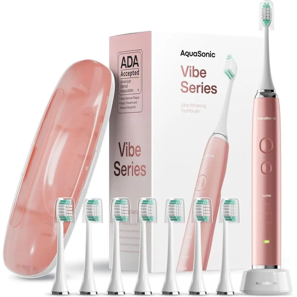 

Ultra-Whitening Electric Toothbrush - 8 Heads & Travel Case - 40,000 VPM, Wireless Charging, Smart Timer - Satin Rose Gold