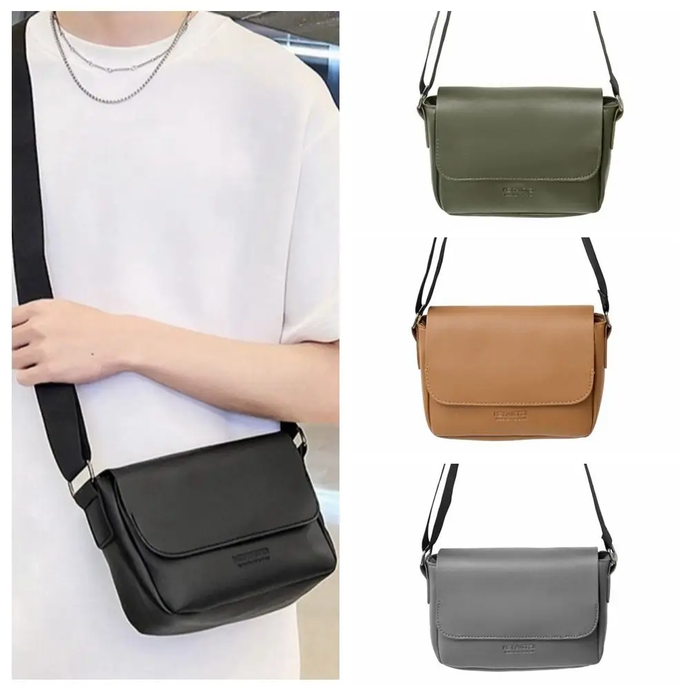 

Square Men's Messenger Bag Adjustable Strap Solid Color PU Leather Shoulder Bag Large Capacity Minimalist Crossbody Bag Office
