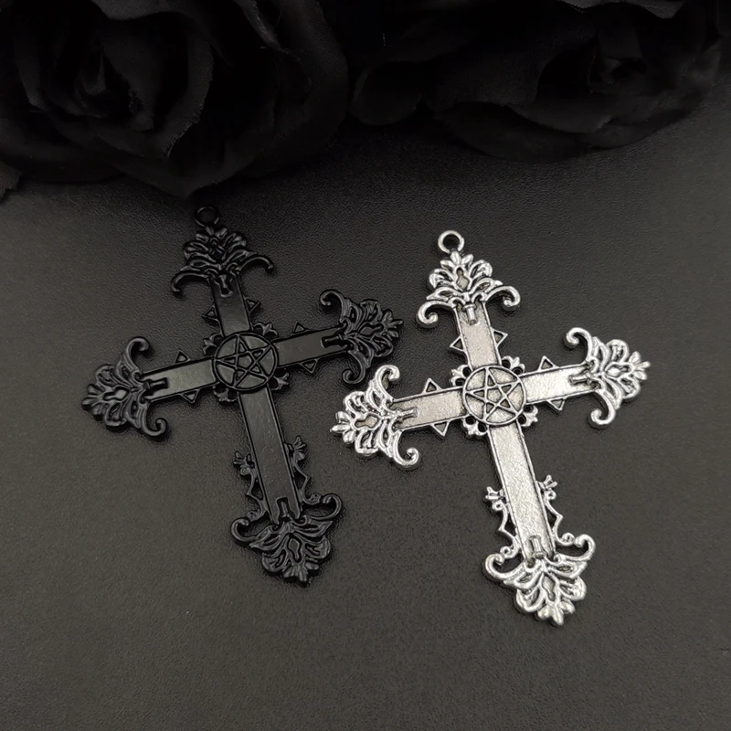 4pcs Gothic Cross Large black Charms Pentagram Cross Pendants for Jewelry Making DIY Rosary Supplies Necklaces Crafts Accessory