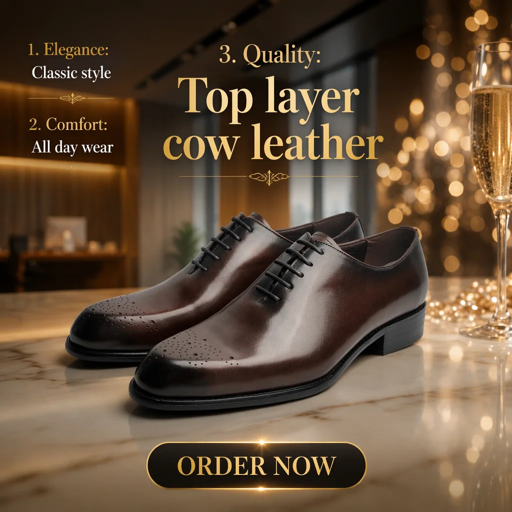 Elegant Men's Genuine Leather Oxfords Office Business Shoes Comfort Anti-Slippery Breathable Handmade Wedding Party Leather Shoe