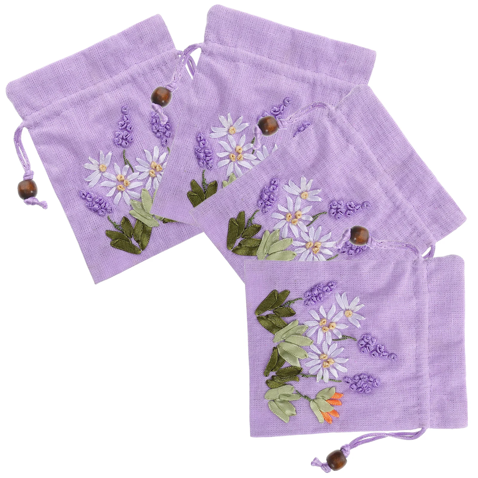 

4pcs Lavender Packaging Bag Elegant Embroidery Drawstring Pouch Linen Brocade Jewelry Storage Present Sachet Gifts Box