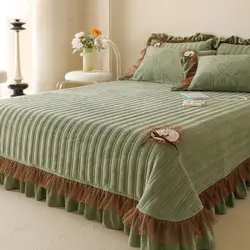 3pcs Quilted Bed Skirt Set  Bedspreads Warm Winter Mattress Covers Protector Elastic King Size Bedding Mattresses Pillowcases