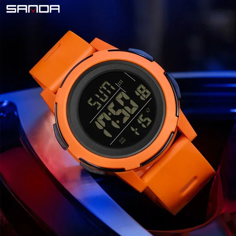 SANDA Men Outdoor Sport Wristwatch Luxury Luminous LED Analog Digital Display Stopwatch Waterproof Male Electron Stopwatch Clock