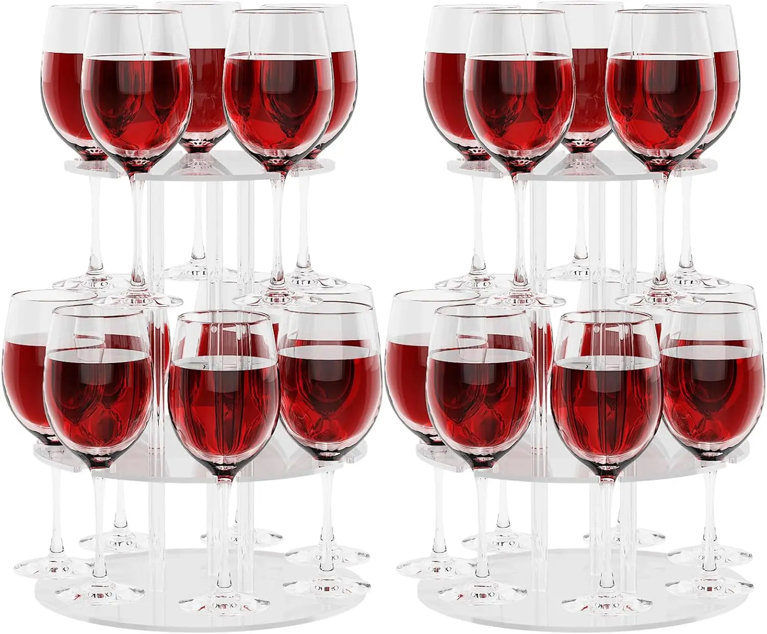 

Acrylic Champagne Tower with 12 Slots, 2-Tier Floating Display for Parties and Weddings, 11.8x11.8x14.9 Inch, 2 Pieces