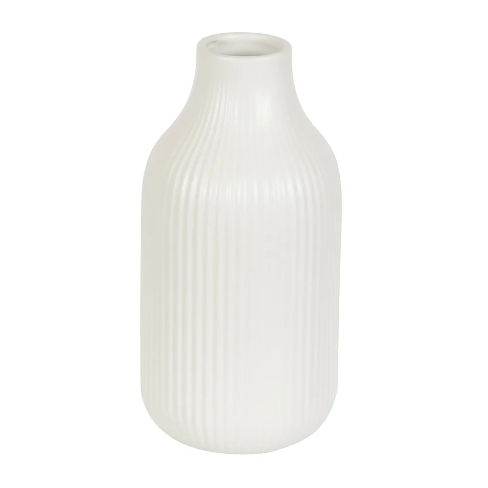 Ribbed Ceramic Vase, 8.5", Cream