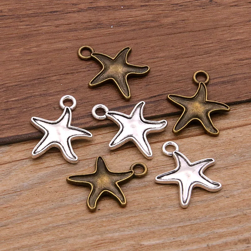 30PCS 17X21mm New 2 Color Metal Alloy Starfish Charms Marine Life Pendants For Jewelry DIY Making Handmade Craft