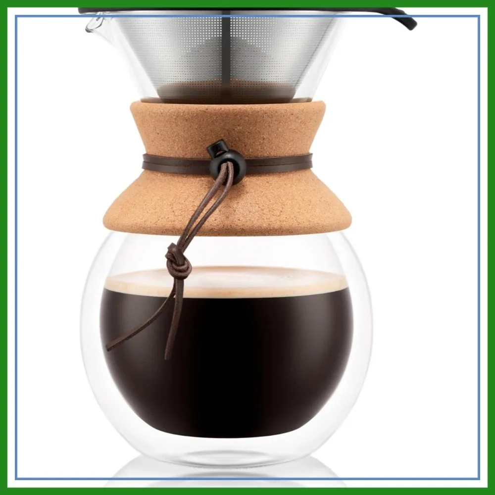 

34oz Pour Over Coffee Maker, Borosilicate Glass with Reusable Filter & Cork Grip