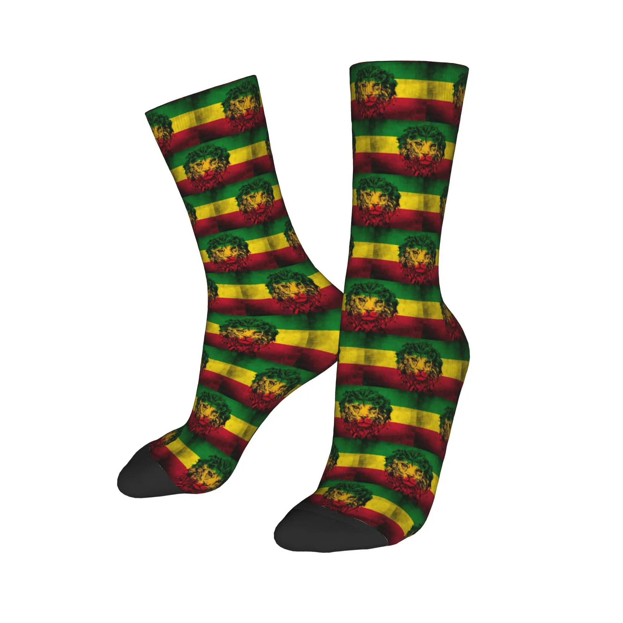

Custom Lion Of Judah Rasta Jamaican Reggae Dress Socks for Men Women Warm Fashion Novelty Rastafarian Art Crew Socks
