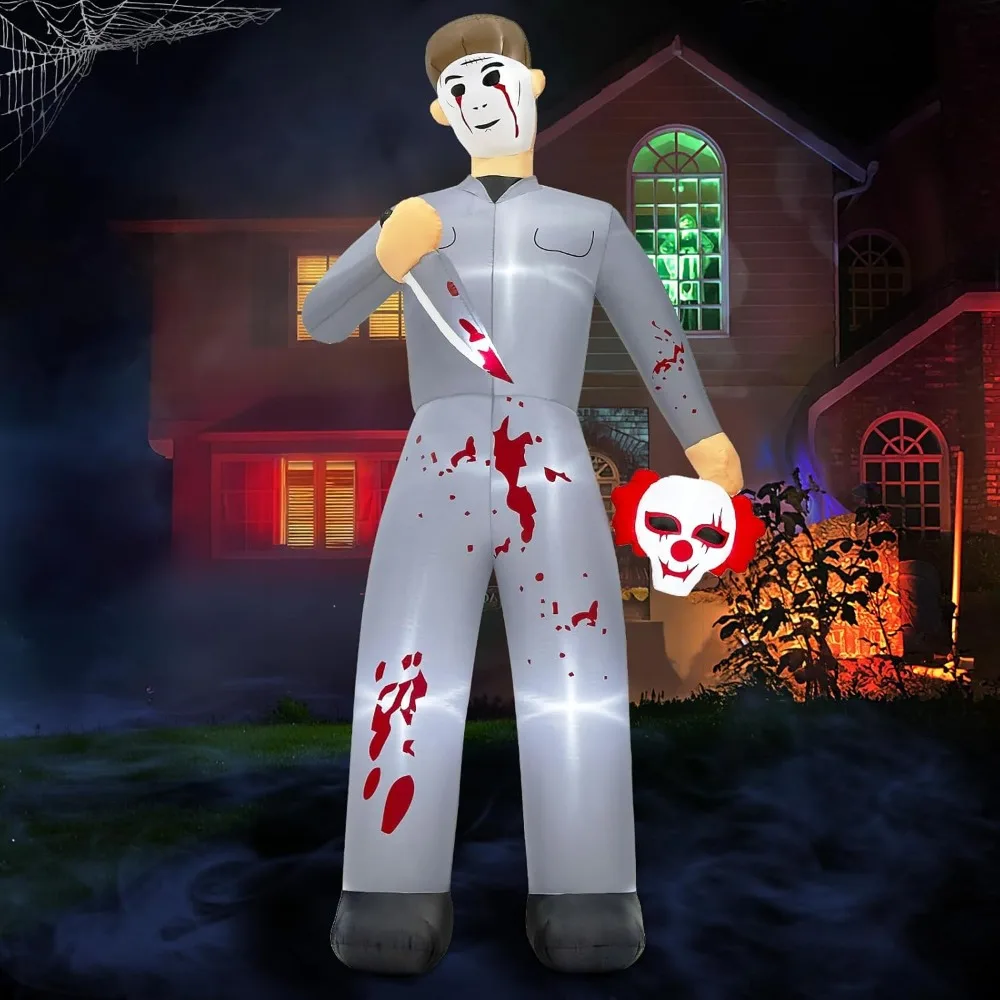 10 FT Halloween Inflatables Serial Killer Halloween Decorations, Halloween Blow Up Yard Decorations with Built-in LED