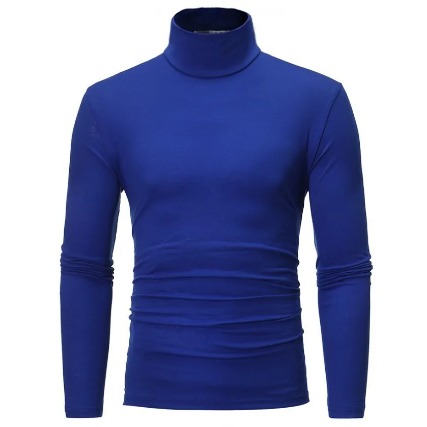 Men's Solid Color Turtleneck T-Shirt Spring Casual Long Sleeve Basic Bottoming Shirt Fashion Solid Color Slim-Fit Tops Plus Size