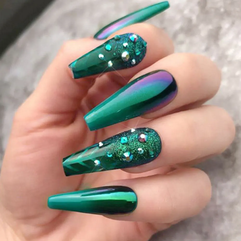

24pcs Spider Web Halloween Fake Nails Press On Long Coffin Abs Green False Nail Art For Women Girls Party Costume