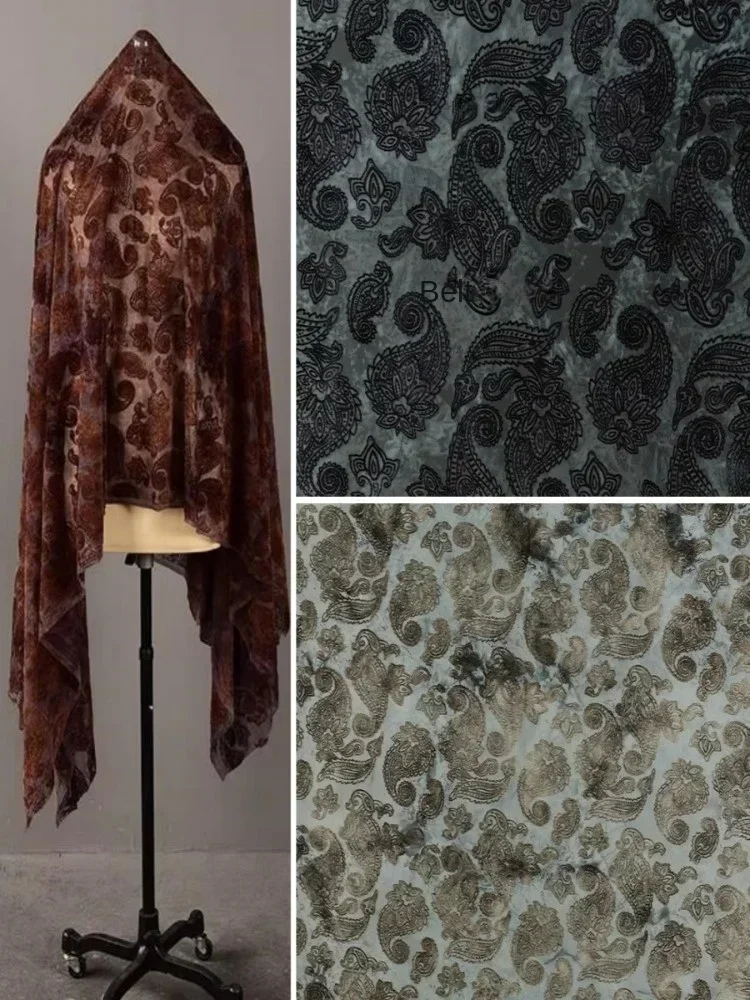 

Сетчатая флокированная ткань, окрашенная вручную вязаная эластичная перспективная верхняя одежда, ткань для шитья одежды своими руками, материал ткани