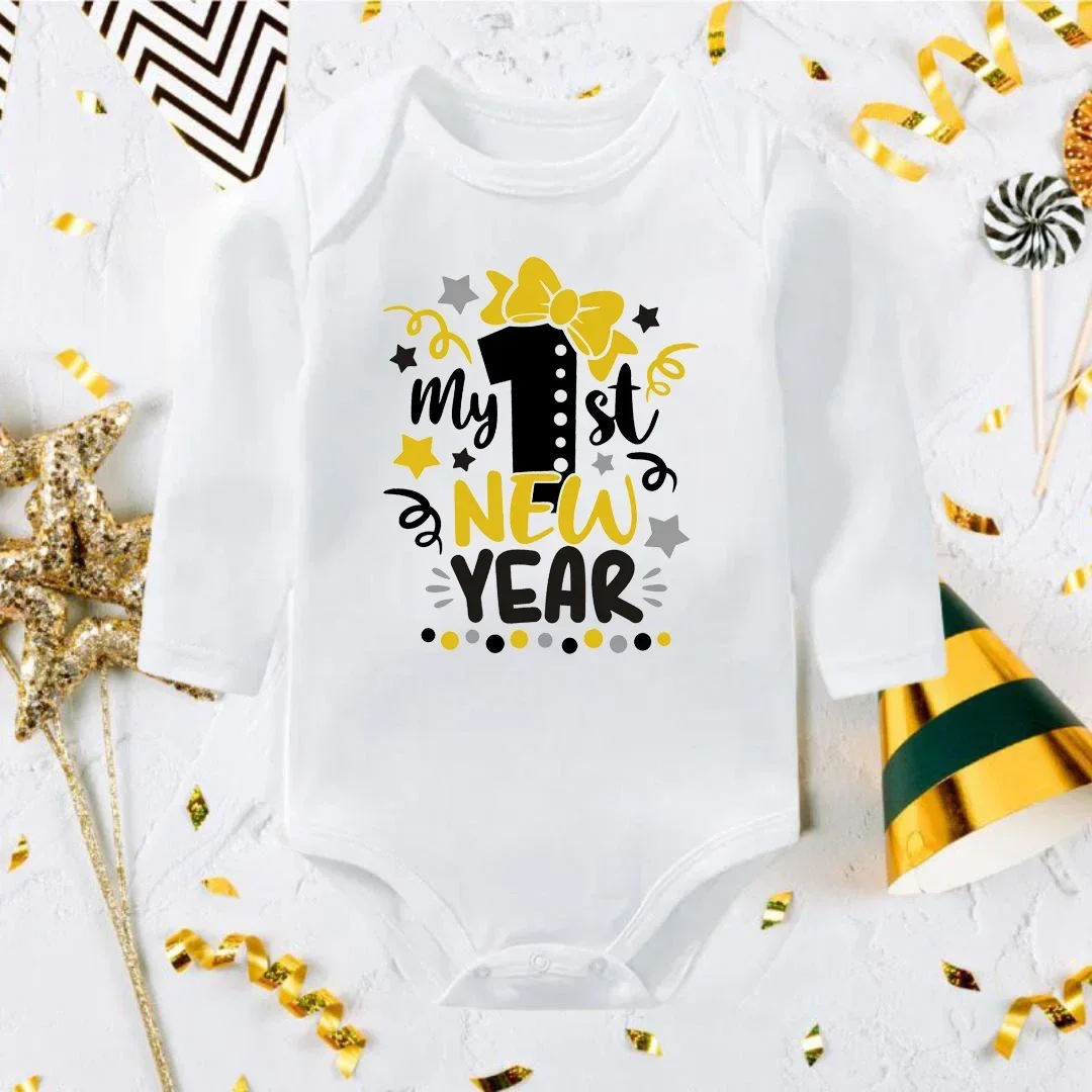 My 1st New Year Baby Boy Girl Long Sleeve Bodysuit Fashion Casual Robe Ropa Newborn Baby Rompers New Year Holiday Best Gift