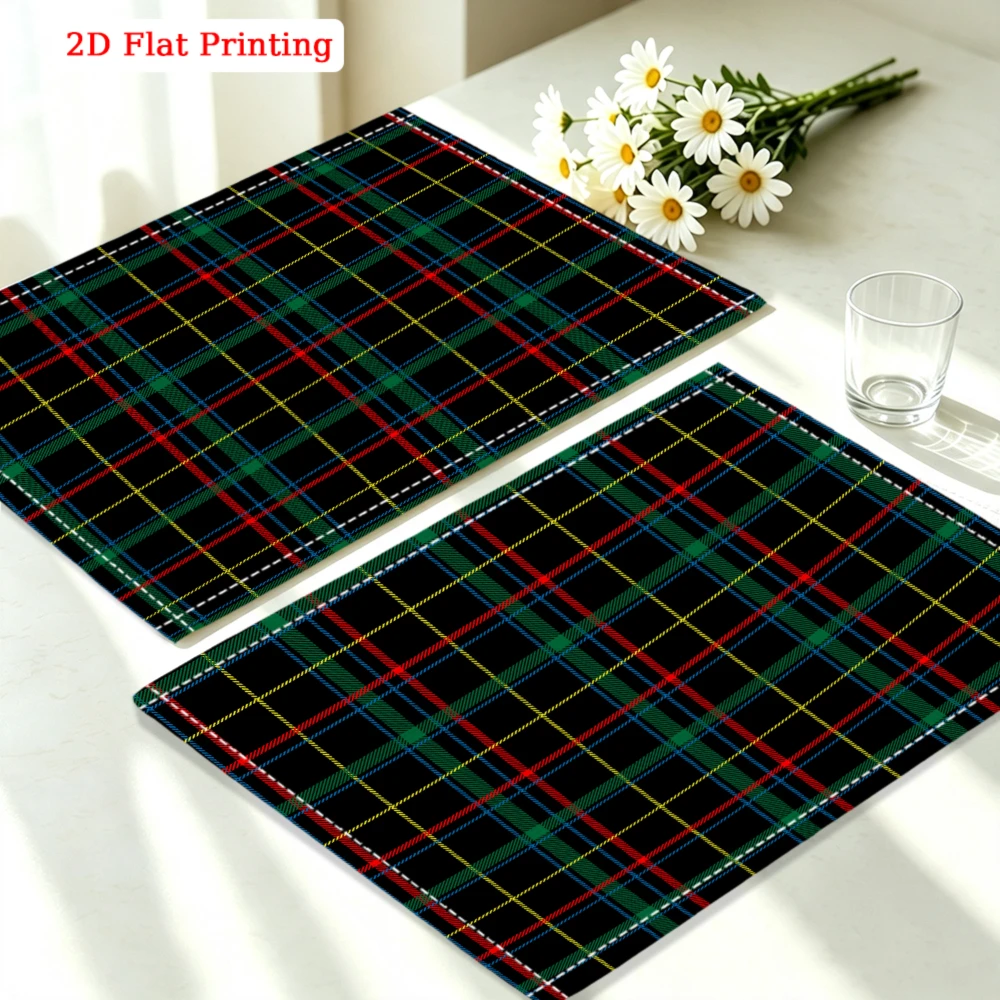 1Pc Vintage Plaid Placemat Black Green Red Yellow 2D Flat Printing Table Mat For Kitchen Dining Party Decor Use 30X40Cm Cover