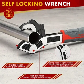 Multifunctional Self locking Wrench, Self Adjusting Pipe Wrench, 8 Inch Self Locking Adjustable Wrench, Non-Slip Handle, Chrome