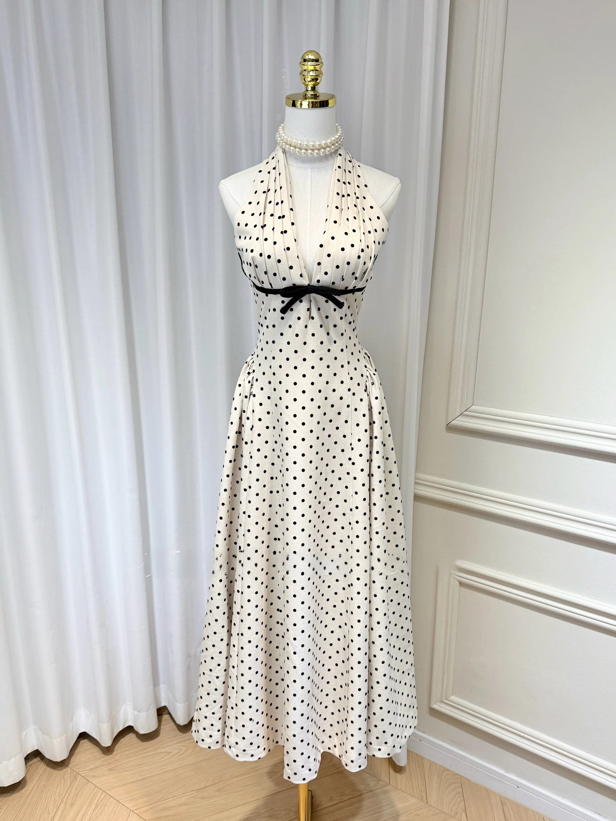 

Ele Long Dr Polka Dot Deep V Ne Strapl Waist Cinched Bodycon Dr Cotail Dr Summer Season No Brand