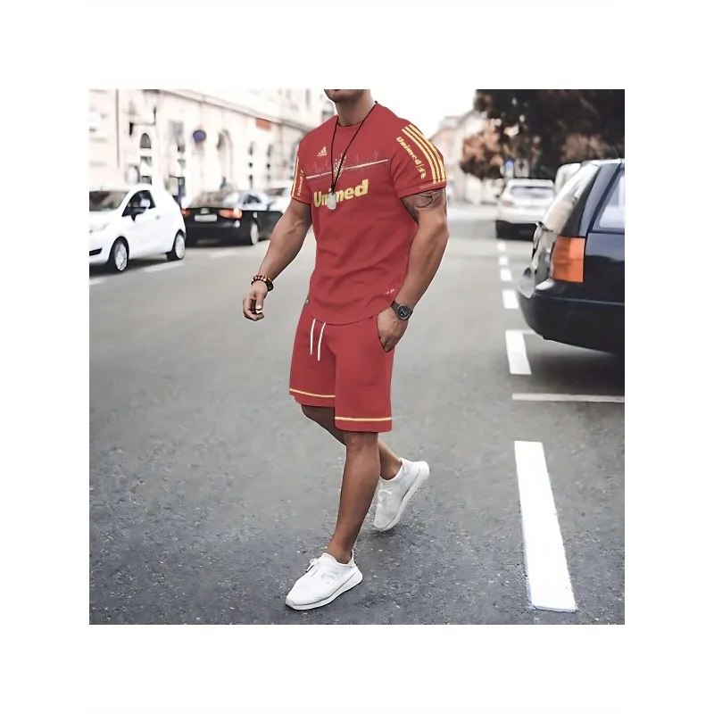 2025 Fashion Men's 3D Printed Round Neck T-shirt Shorts Casual Daily Sports Polyester Fiber Set