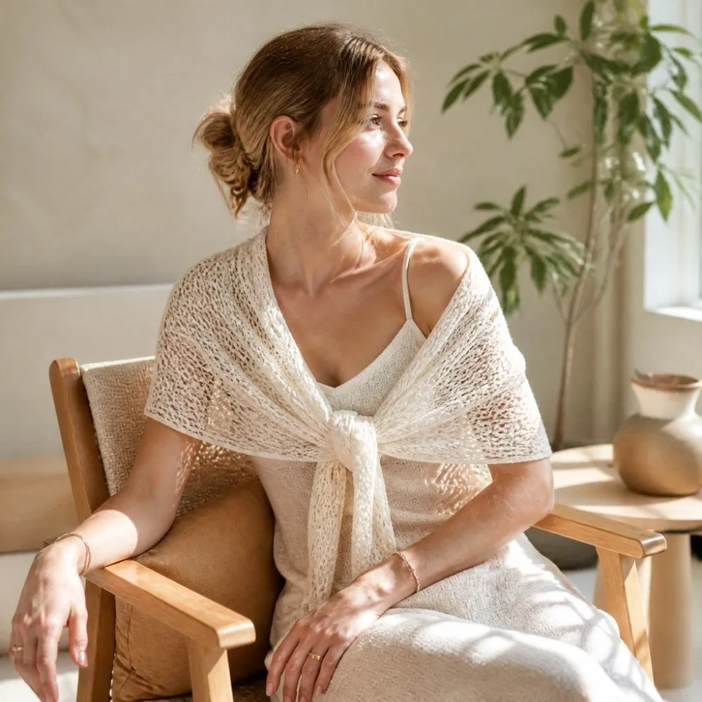 Fashion Hollow Out Knitted Shawl Breathable Solid Color Shoulder Shawl Thin Knit Triangular Shape Scarf Coverup Daily Wear