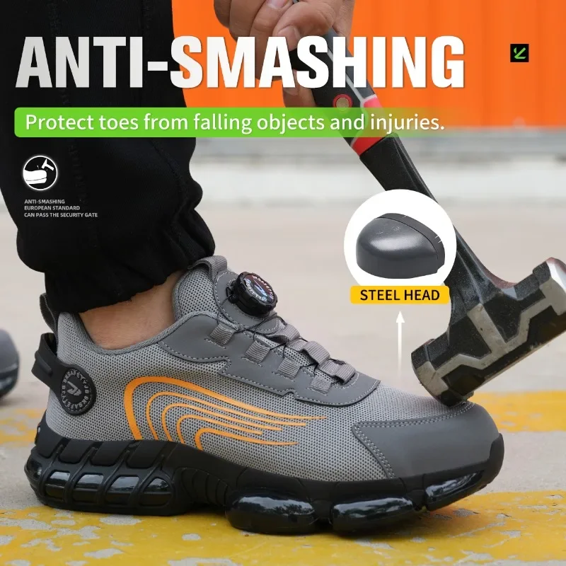 2027 Winter Steel Toe Safety Shoes Men, Anti-smash Anti-puncture Work Safety Shoes, Rotating Button Protective work shoes men