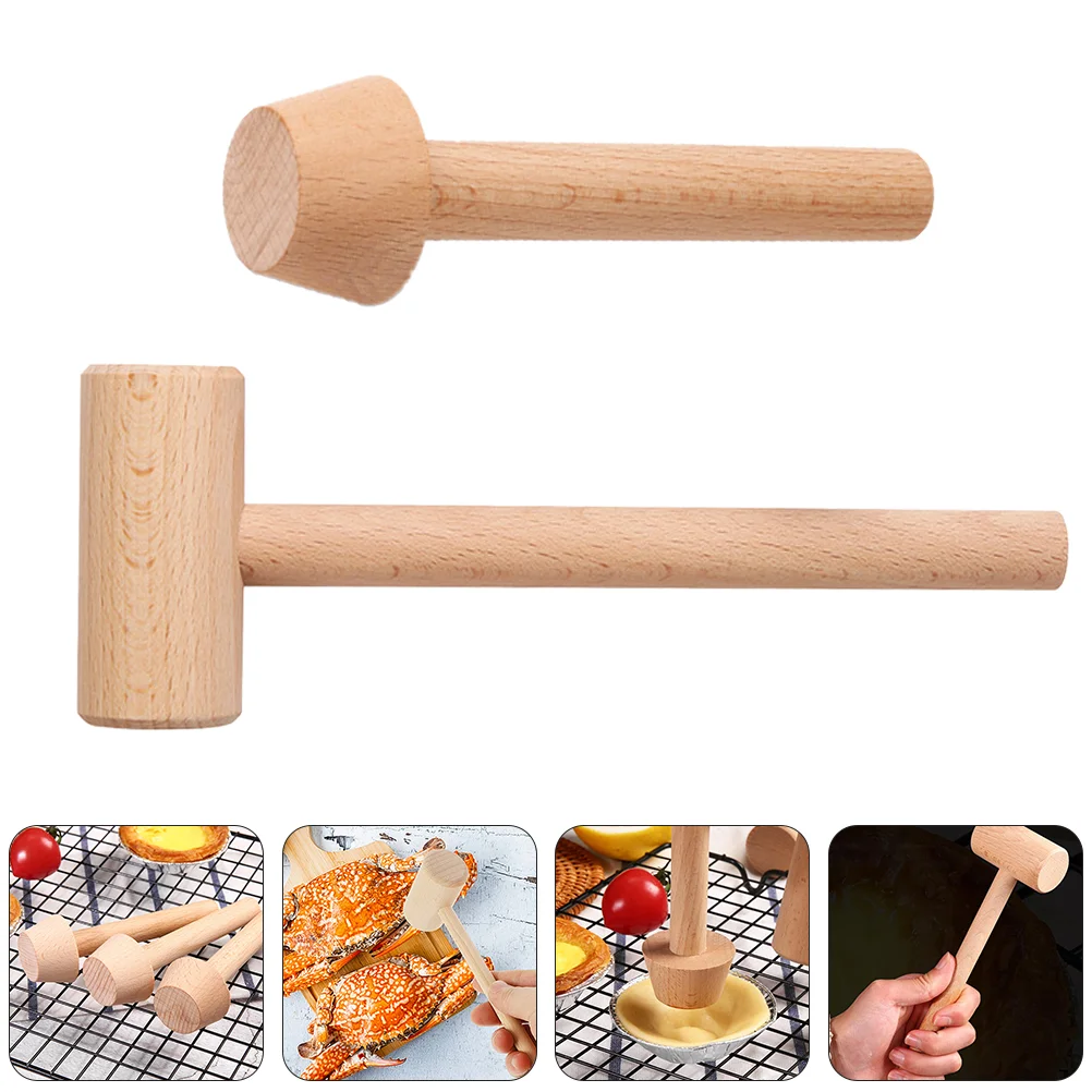 2 Pcs Tart Mold Baking Tools Wood Hammers Mallet Kitchen Toy Grinding Rod Handmade Child Safe Natural Wood Polished