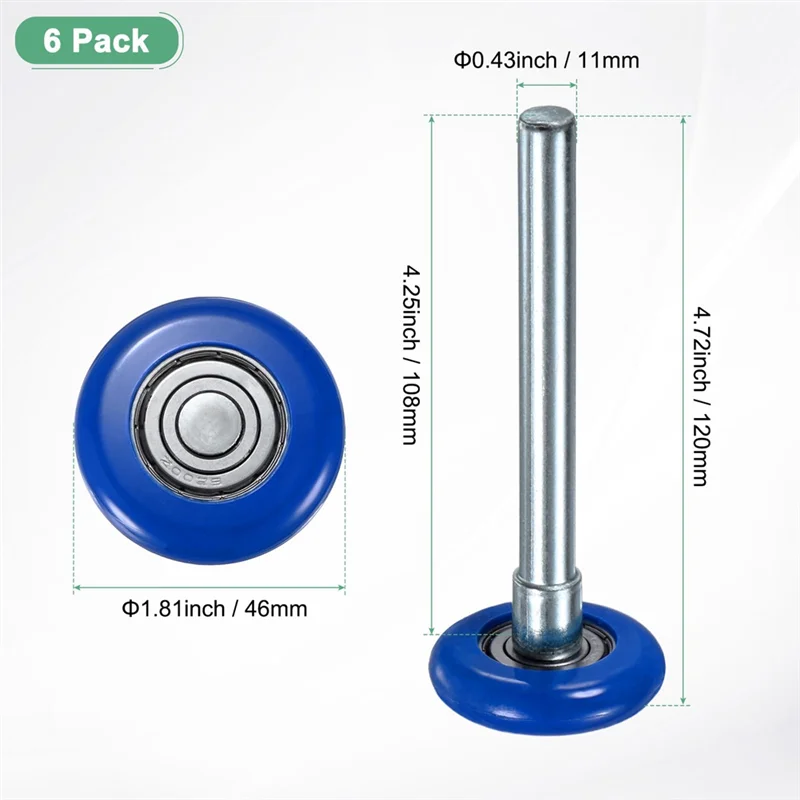 ABKS-6Pcs بكرات باب المرآب المصنوعة من النايلون، عجلات باب المرآب الهادئة 1.8 بوصة/46 مم، تحميل عالي 6200Zz 8 كرات محمل دقيق مختوم