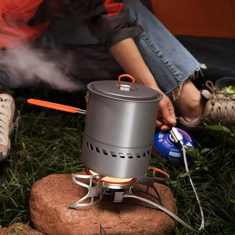 1500ml Camping Stoves Outdoor Hiking Cooking System With Stove Heat Exchanger Pot Bowl Portable Gas Burners