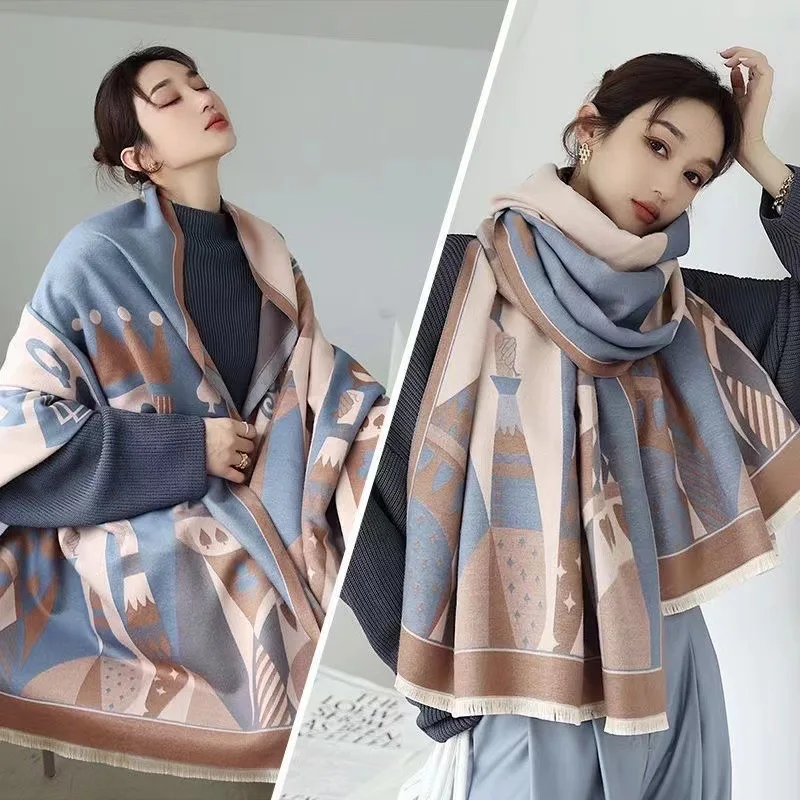 New Imitation Cashmere Star Scarf For Women Autumn Winter Thick Bib Warm Air Conditioning Room Temperament Shawls 24W049