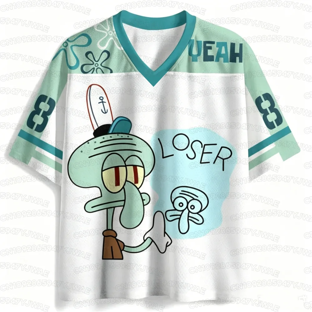 2026 Sommer Herren- und Damen-Kurzarm-T-Shirt mit Thaddäus-Cartoon-Print, schnelltrocknend, V-Ausschnitt, lässiges T-Shirt-Oberteil