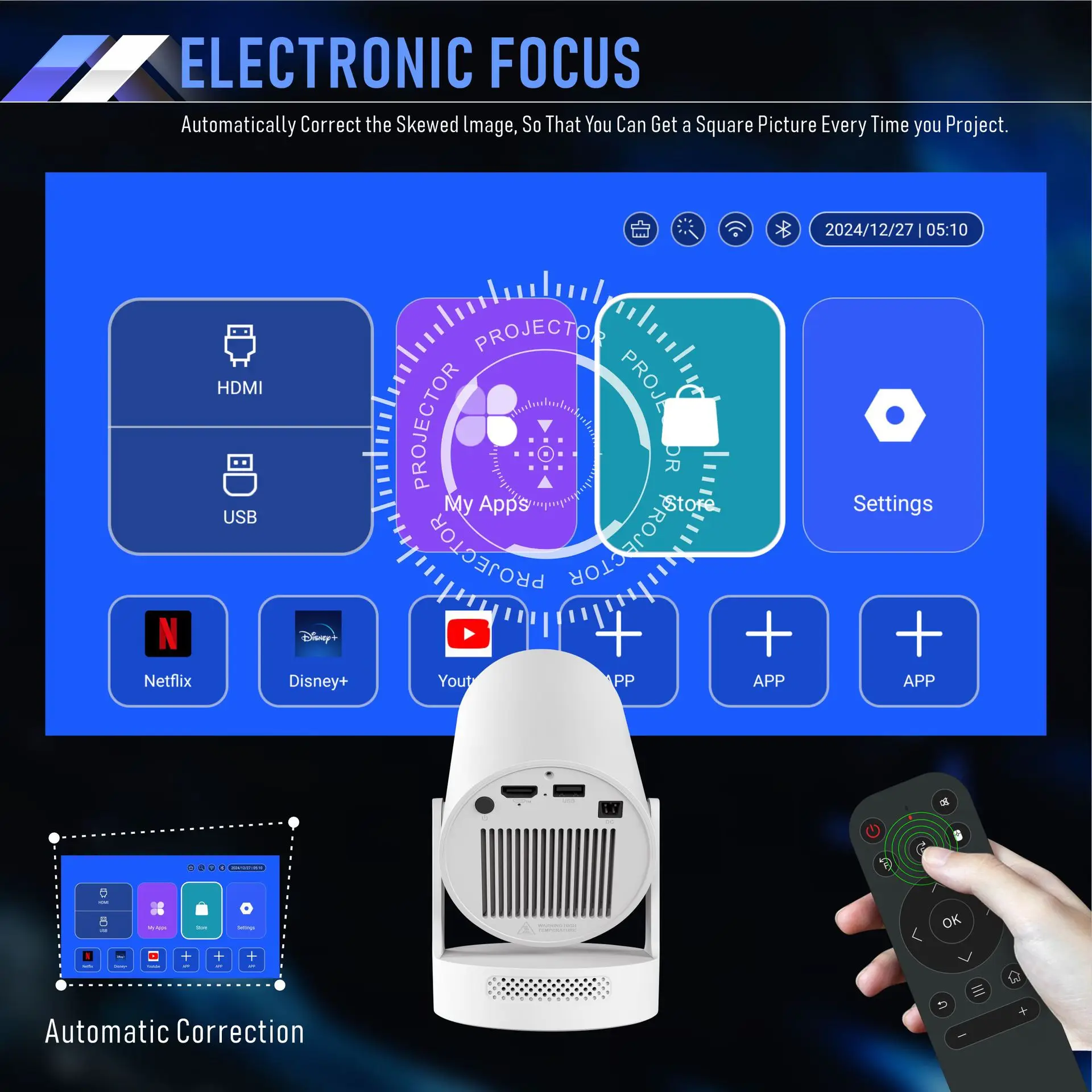 HY300plus التركيز الكهربائي القصير التركيز 4K العارض غرفة نوم المنزل جدار عالية الوضوح العارض