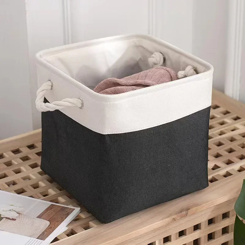 Used for Basket Storage in Bedroom or Living Room Linen Foldable Basket with Lining Baby Sundries Diaper Storage Bag,