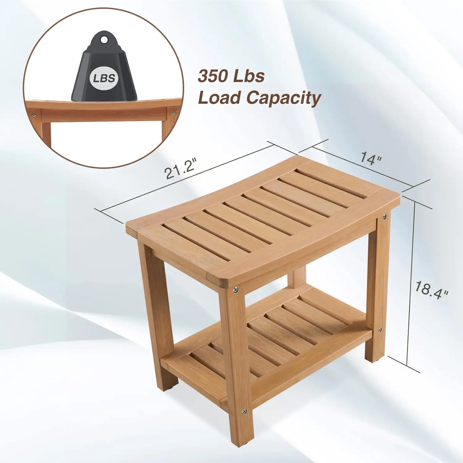 Lumber Shower Bench, Shower Stool with Storage Shelf, Water Resistant & Non-Slip Design Shower Seat for Bathroom