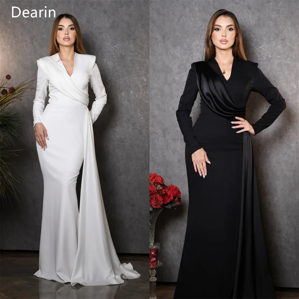 

Customized Prom Dress Dearin V-neck Mermaid Floor Length Skirts Draped Bespoke Occasion Dresses Saudi Arabia Formal Evening Gown