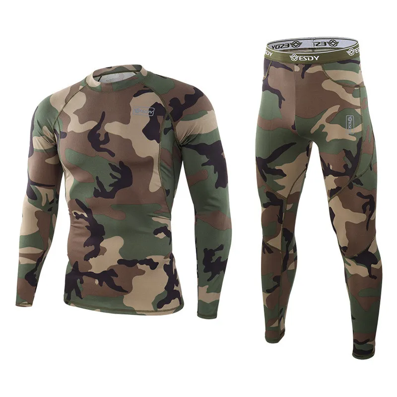 Men Ouutdoor Winter Fleece Warm Thermal Underwear Quick Drying Underwear Set Long Johns Man Camouflage Tactical Clothing Suits