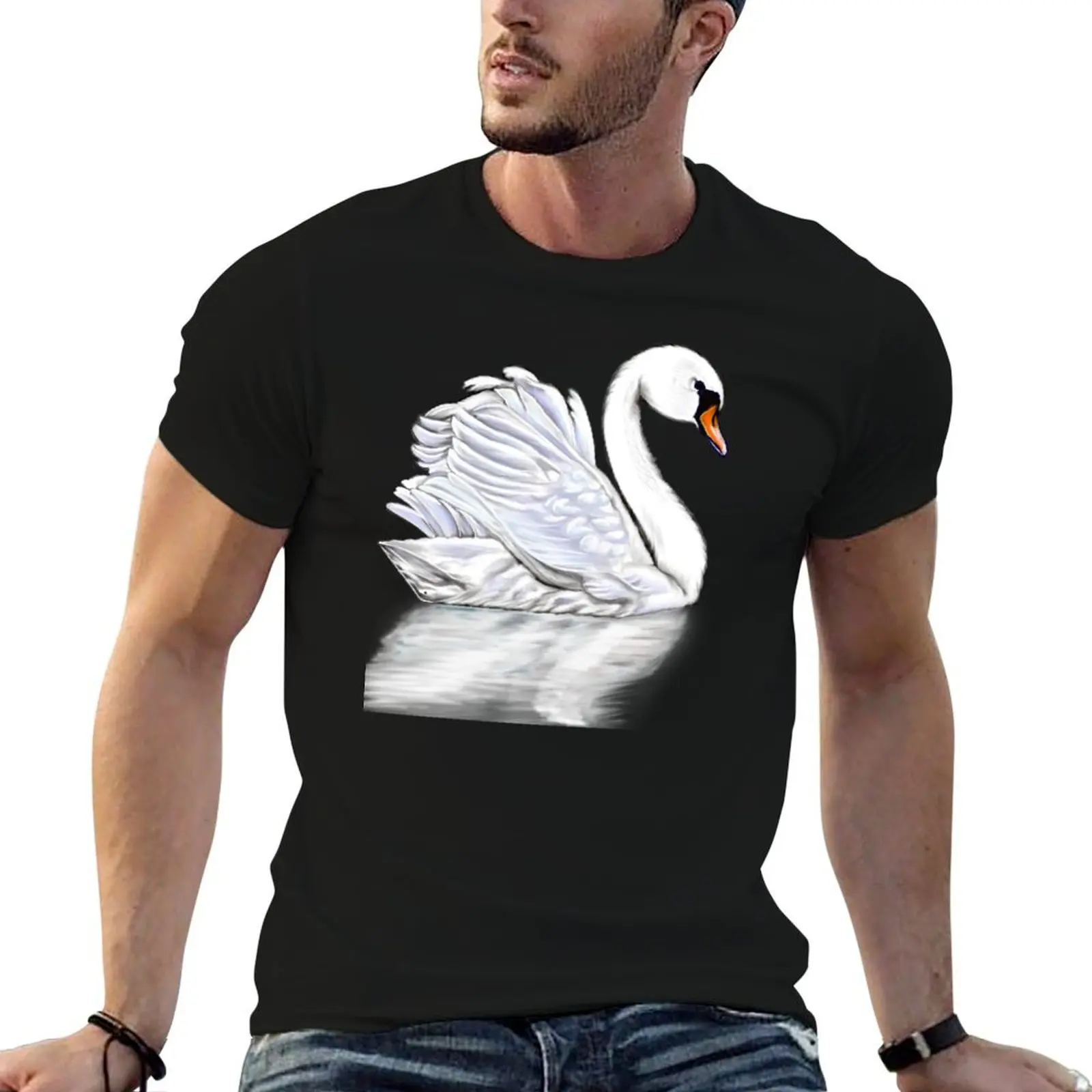 Swan with reflection T-Shirt Luxury man baggy shirts compression shirt men