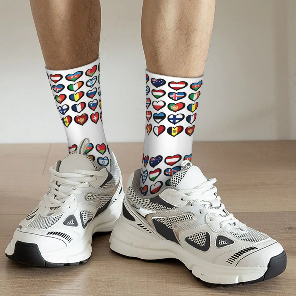 Eurovision Song Contest Flags Hearts Socks Harajuku Super Soft Stockings All Season Long Socks for Man Woman's Birthday Present