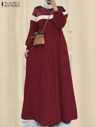 Muslim Hijab Dresses Turkey Abaya ZANZEA Autumn Long Sleeve IsIamic Robe Kaftan 2025 Women Pleated Maxi Dresses Patchwork Dress
